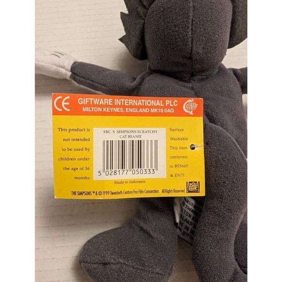 Vintage 1999 NEW! The Simpsons Scratchy Plush Stuffed Animal Animation Animated‎ - Picture 7 of 8